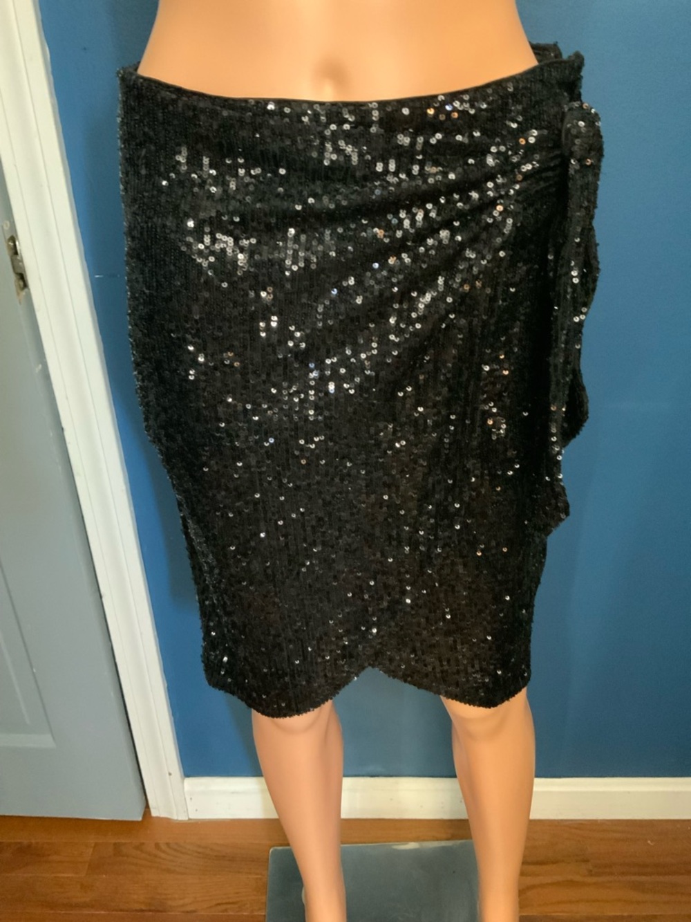 Express Black Sequin Wrap-Detail Pencil Skirt